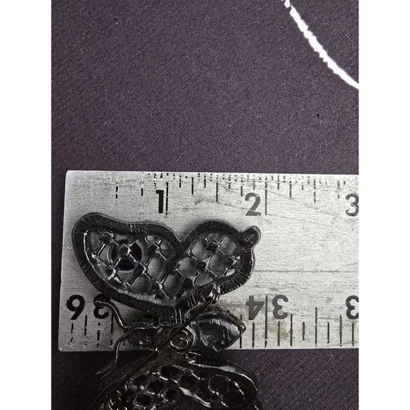 Swarovski Gunmetal Black Crystal Butterfly Brooch Pin Statement Insect Jewelry - Picture 5 of 5